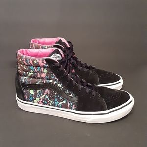 VANS Sk8 Neon Paint Splatter/Black Suede Hi Top Skate Shoe Womens 11/Mens 9.5.